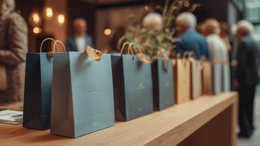 a Row of Premium Custom Euro Bags Displayed Neatly on a Wooden Table