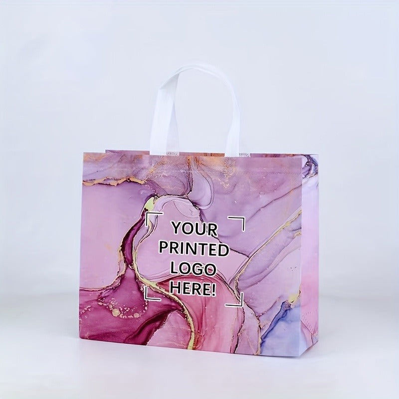 Custom Tote Bags 50Pcs, Non-Woven Shopping Bags with Single Color Logo/Text Printing, Durable Fabric Gift Bags for Wedding Favors, Birthday Parties, Bridal Shower, Halloween, Christmas & Back to School Events