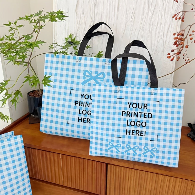 50-Pack Custom Single-Sided Black & White Logo Gift Bags with Handles – Reusable Printed Non-Woven Shopping Bags, High-Quality Party Favor Bags for Mother’s Day, Bridesmaid Gifts, Birthdays, Weddings, and Valentine’s Day