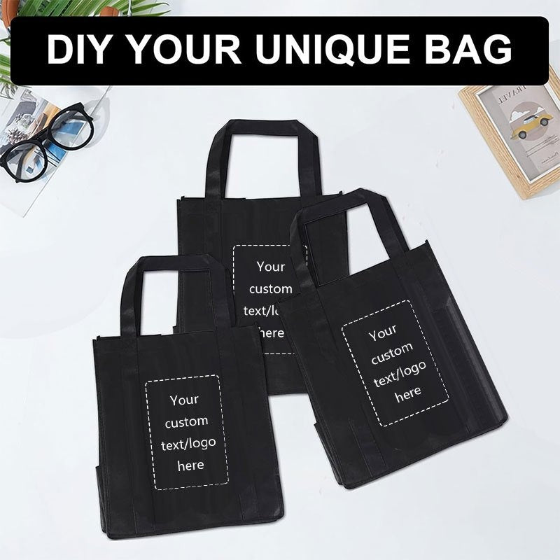 100 customizable non-woven gift bags - personalize with your text, logo, or image - durable blue tote bags suitable for packaging jewelry and accessories