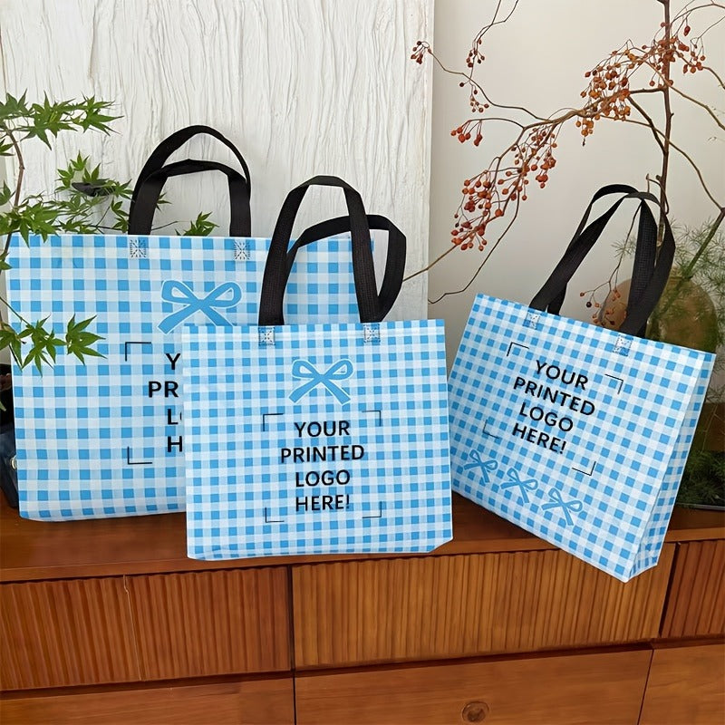 50-Pack Custom Single-Sided Black & White Logo Gift Bags with Handles – Reusable Printed Non-Woven Shopping Bags, High-Quality Party Favor Bags for Mother’s Day, Bridesmaid Gifts, Birthdays, Weddings, and Valentine’s Day