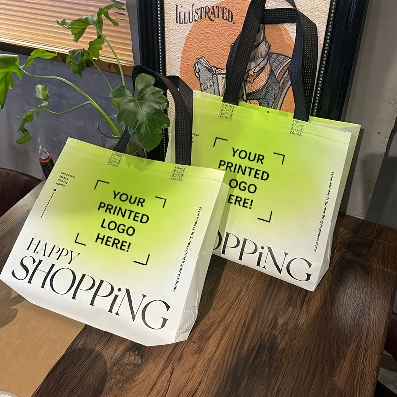 50-Pack Custom Single-Color Printed Tote Bags with Handles, Reusable Non-Woven Shopping Bags – Glossy Party Gift Bags for Mother’s Day, Bridesmaid Gifts, Birthdays, Weddings & Valentine’s Day