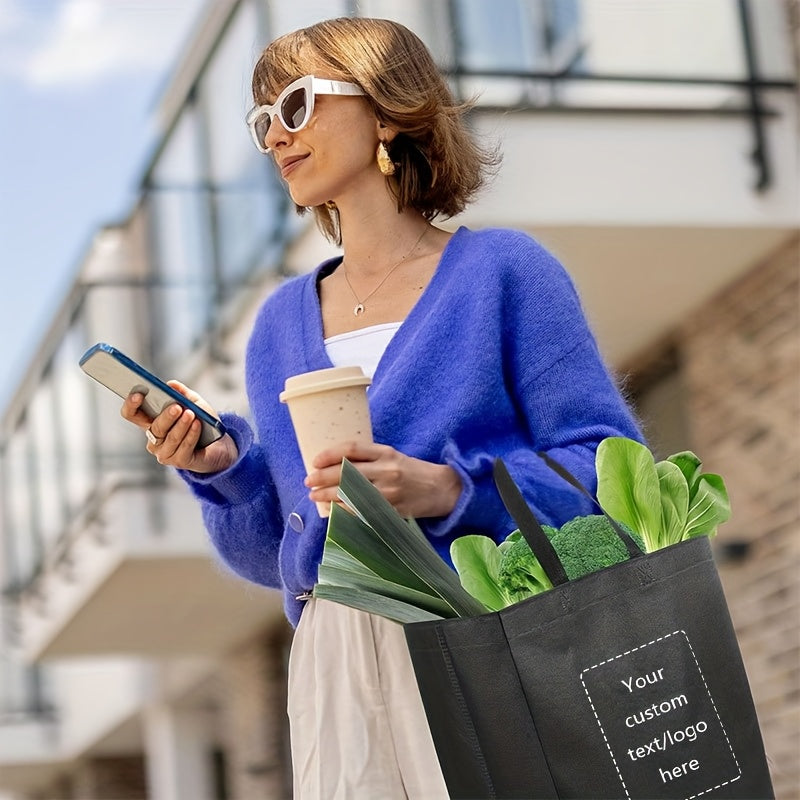 100 customizable non-woven gift bags - personalize with your text, logo, or image - durable blue tote bags suitable for packaging jewelry and accessories