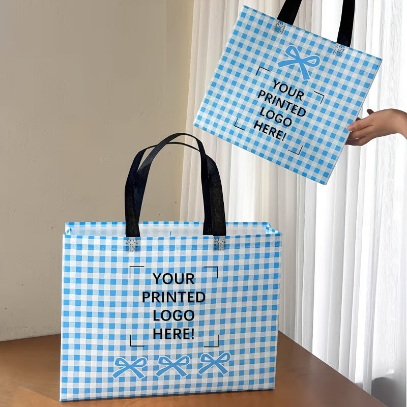 50-Pack Custom Single-Sided Black & White Logo Gift Bags with Handles – Reusable Printed Non-Woven Shopping Bags, High-Quality Party Favor Bags for Mother’s Day, Bridesmaid Gifts, Birthdays, Weddings, and Valentine’s Day