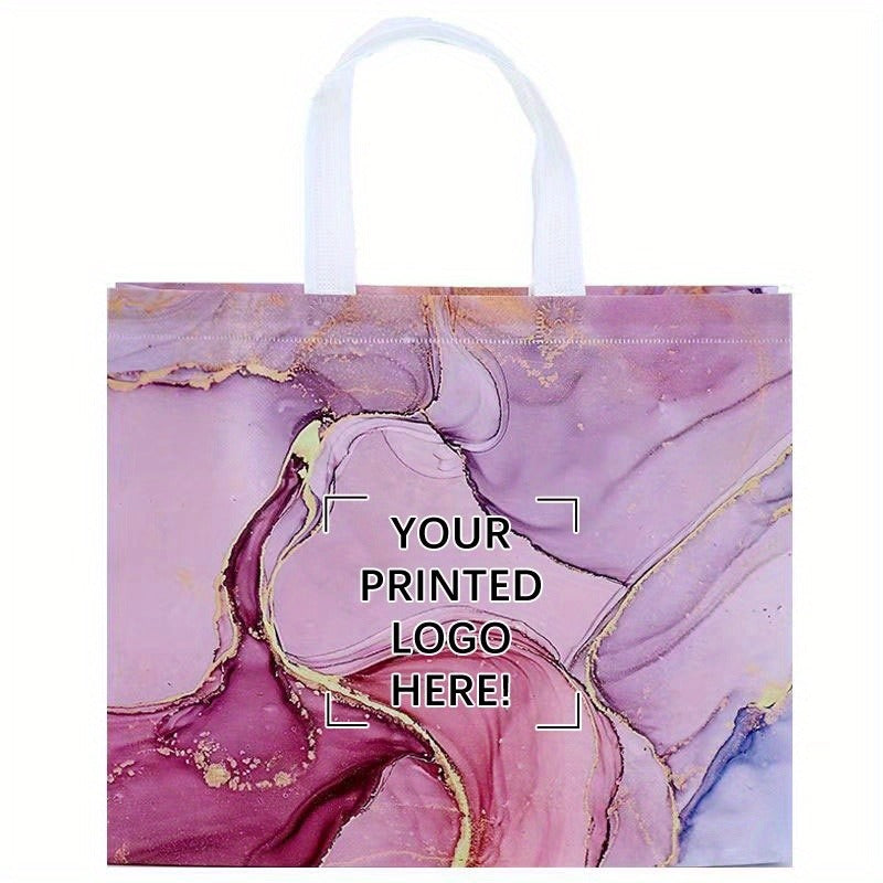 Custom Tote Bags 50Pcs, Non-Woven Shopping Bags with Single Color Logo/Text Printing, Durable Fabric Gift Bags for Wedding Favors, Birthday Parties, Bridal Shower, Halloween, Christmas & Back to School Events