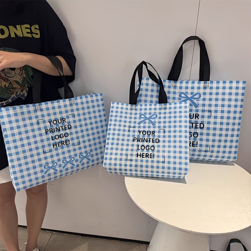 50-Pack Custom Single-Sided Black & White Logo Gift Bags with Handles – Reusable Printed Non-Woven Shopping Bags, High-Quality Party Favor Bags for Mother’s Day, Bridesmaid Gifts, Birthdays, Weddings, and Valentine’s Day