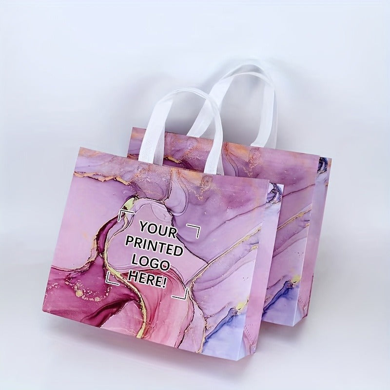 Custom Tote Bags 50Pcs, Non-Woven Shopping Bags with Single Color Logo/Text Printing, Durable Fabric Gift Bags for Wedding Favors, Birthday Parties, Bridal Shower, Halloween, Christmas & Back to School Events