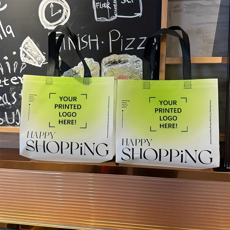 50-Pack Custom Single-Color Printed Tote Bags with Handles, Reusable Non-Woven Shopping Bags – Glossy Party Gift Bags for Mother’s Day, Bridesmaid Gifts, Birthdays, Weddings & Valentine’s Day