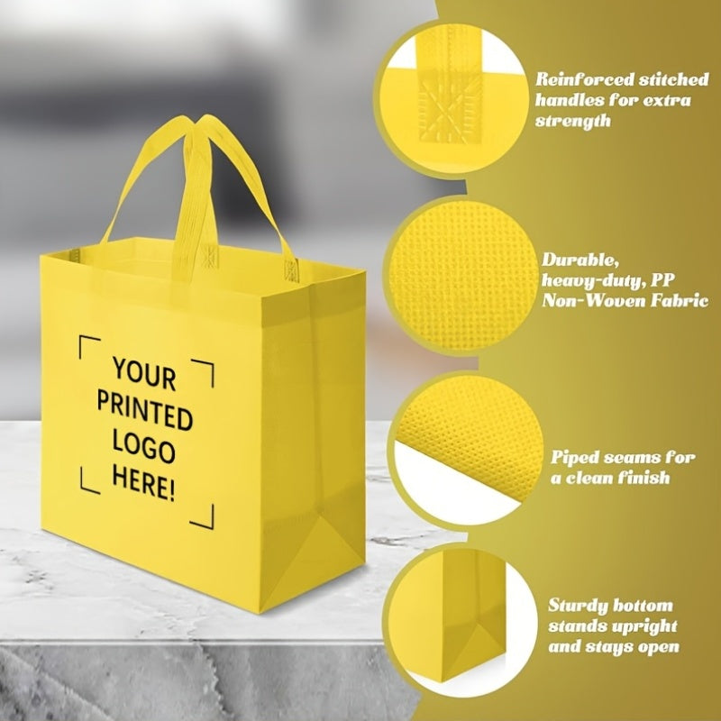 100pc Custom Non-Woven Gift Bags - Personalized Text/Logo/Photo, Large Capacity & Double Handles. Eco-Friendly Durable Bags for Corporate Events, Birthdays, Weddings & Souvenirs. Multi-Functional Holiday Gift Box Bags.