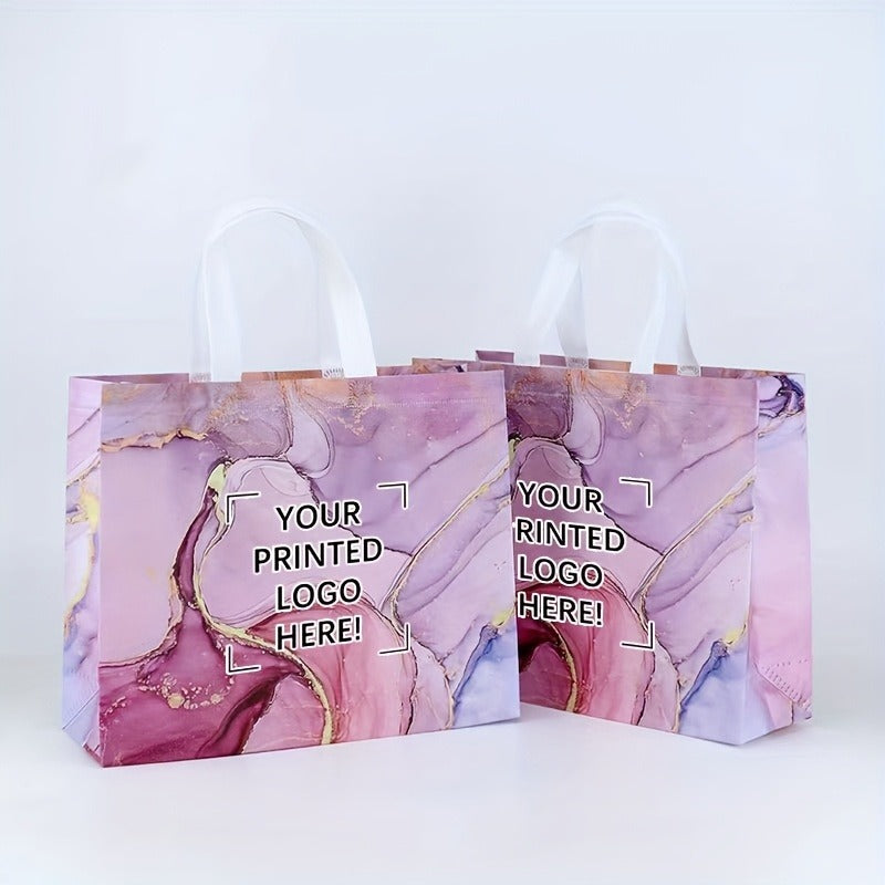 Custom Tote Bags 50Pcs, Non-Woven Shopping Bags with Single Color Logo/Text Printing, Durable Fabric Gift Bags for Wedding Favors, Birthday Parties, Bridal Shower, Halloween, Christmas & Back to School Events