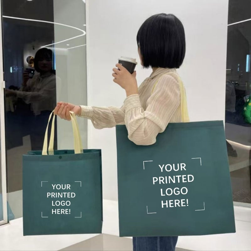 100 customizable eco-friendly shopping bags - three sizes of non-woven folding portable and durable tote bags with snap closure, suitable for groceries, beaches, picnics | Personalized logo options | Colorful high-quality reusable shopping bags