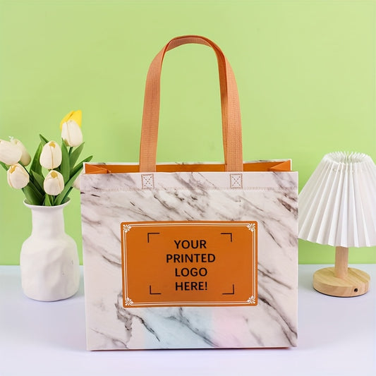 Custom Tote Bags 100Pcs, Personalized Non-Woven Gift Bags with Single Color Design/Text, Party Favors for Birthday, Wedding, Baptism & Christmas Celebrations