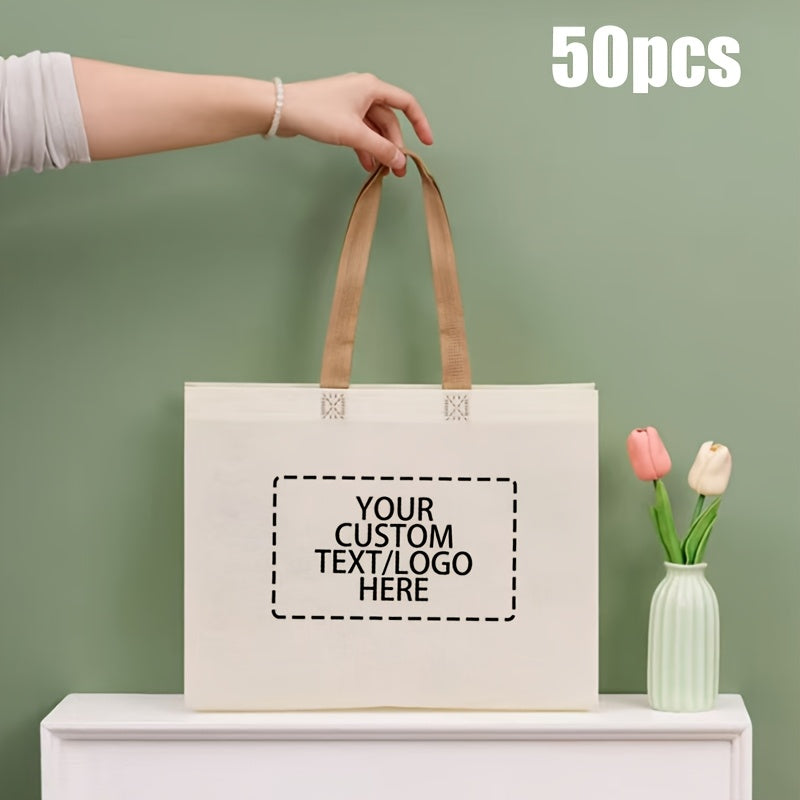 Customized 50/100 tote bags - Suitable for clothing store promotions, weddings, birthday parties, etc. - Durable non-woven fabric material, ideal gift and party gift packaging bag