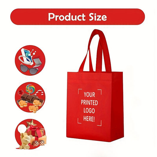 "100pc Custom Non-Woven Gift Bags - Large Capacity Double Handles, Bright Red Party Bags for Corporate Events/Birthdays. Durable Minimalist Design, Eye-Catching Printing Area for Logos/Photos. Lightweight Material for Souvenirs & Small Packaging."
