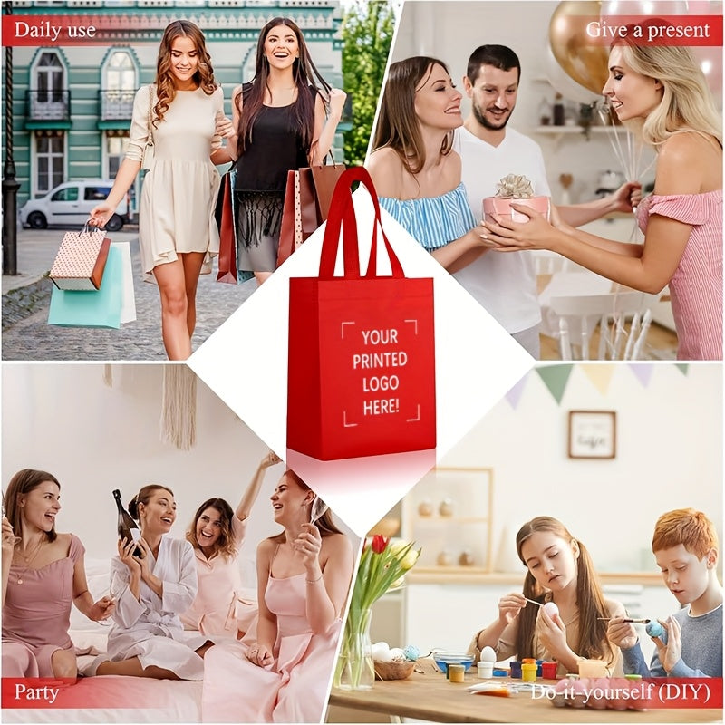 "100pc Custom Non-Woven Gift Bags - Large Capacity Double Handles, Bright Red Party Bags for Corporate Events/Birthdays. Durable Minimalist Design, Eye-Catching Printing Area for Logos/Photos. Lightweight Material for Souvenirs & Small Packaging."