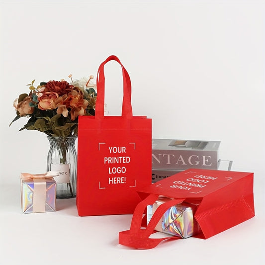 "100pc Custom Non-Woven Gift Bags - Large Capacity Double Handles, Bright Red Party Bags for Corporate Events/Birthdays. Durable Minimalist Design, Eye-Catching Printing Area for Logos/Photos. Lightweight Material for Souvenirs & Small Packaging."