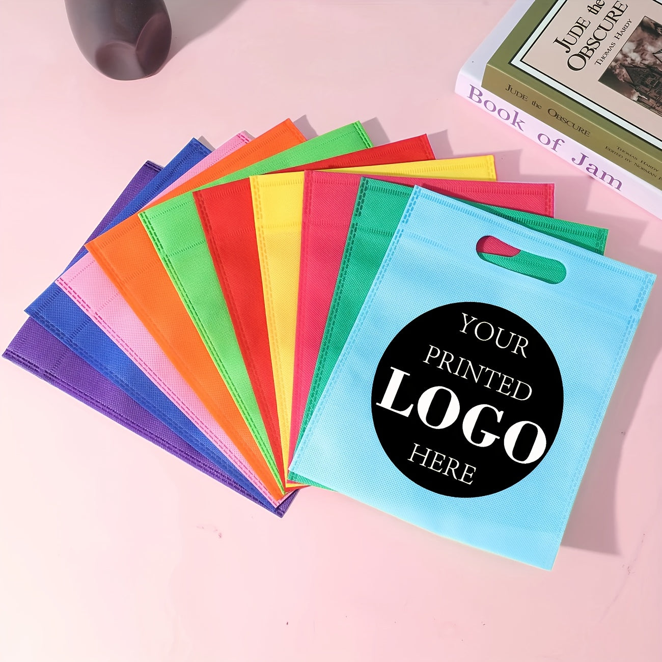 100/200 custom LOOG logo heat transfer non-woven flat bag, single-sided non-woven gift shopping bag - suitable for clothing, weddings, training institutions advertising bags - personalized design