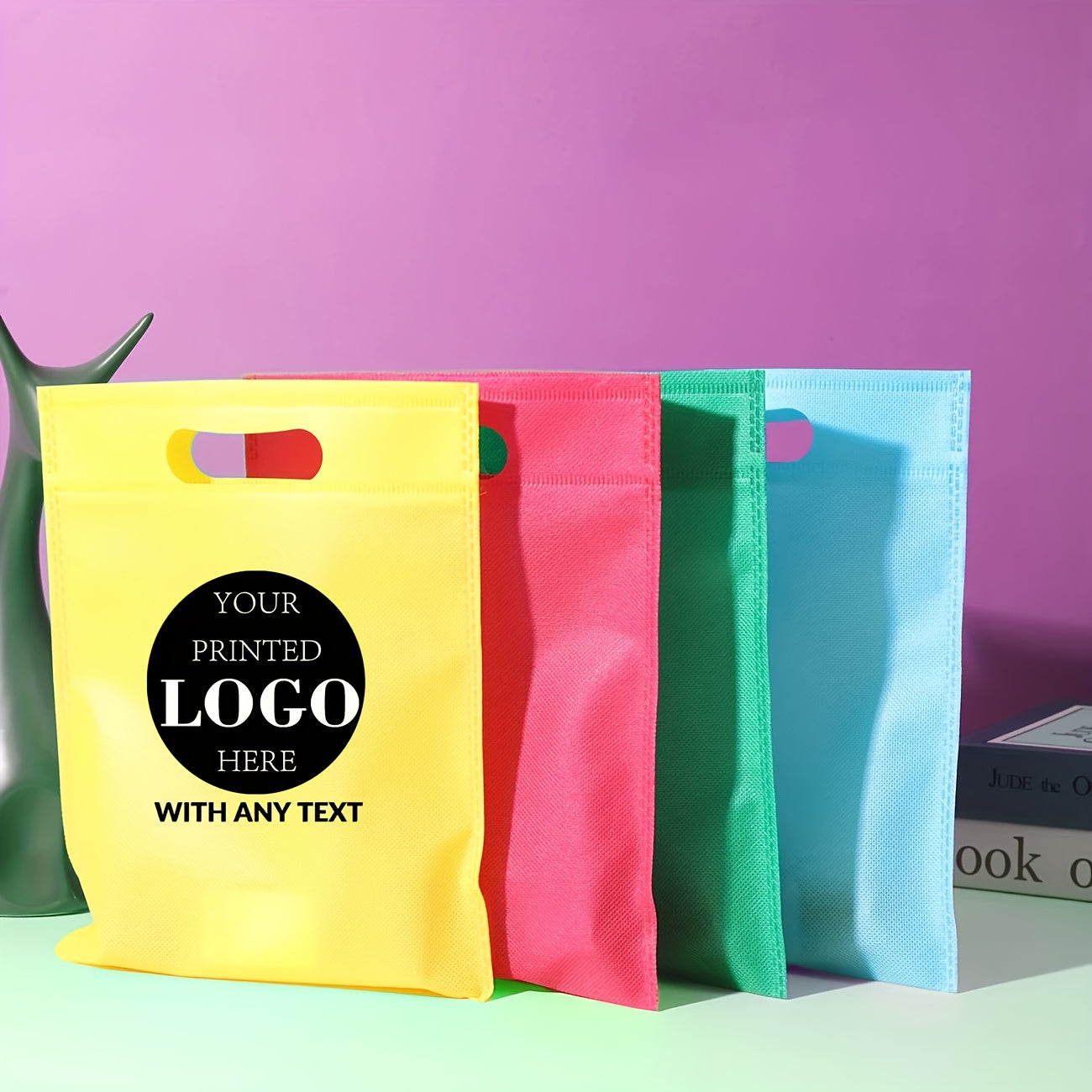100/200 custom LOOG logo heat transfer non-woven flat bag, single-sided non-woven gift shopping bag - suitable for clothing, weddings, training institutions advertising bags - personalized design