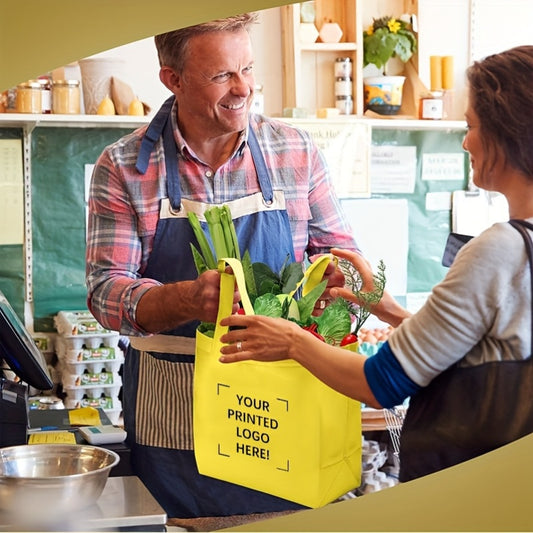 100pc Custom Non-Woven Gift Bags - Personalized Text/Logo/Photo, Large Capacity & Double Handles. Eco-Friendly Durable Bags for Corporate Events, Birthdays, Weddings & Souvenirs. Multi-Functional Holiday Gift Box Bags.