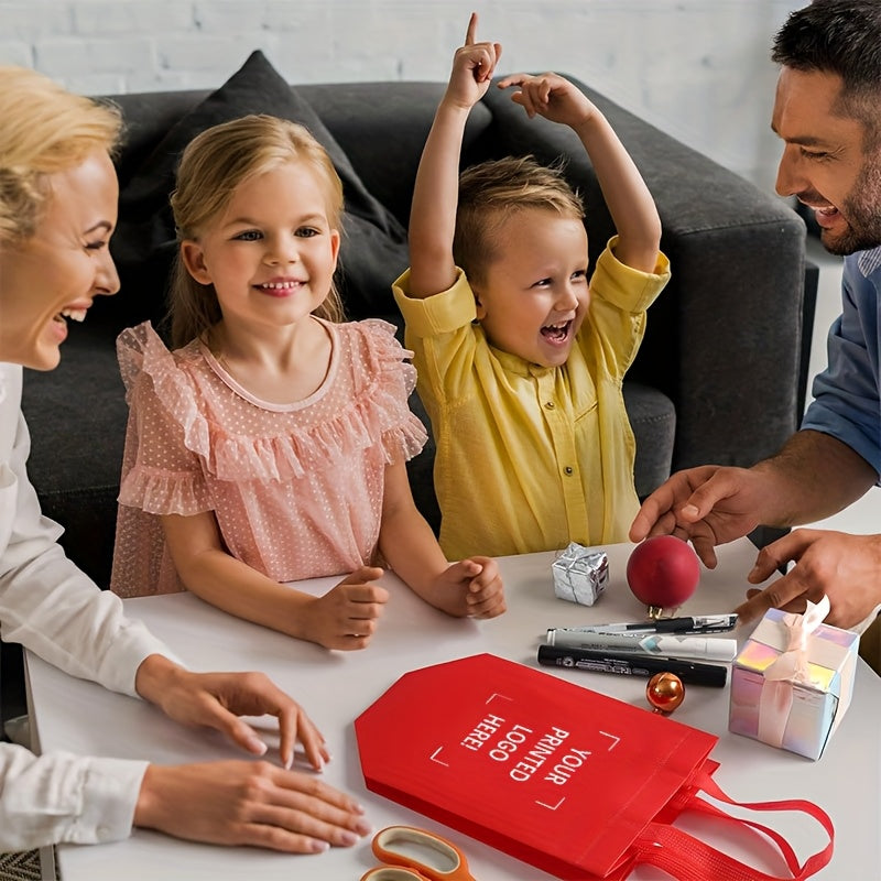 "100pc Custom Non-Woven Gift Bags - Large Capacity Double Handles, Bright Red Party Bags for Corporate Events/Birthdays. Durable Minimalist Design, Eye-Catching Printing Area for Logos/Photos. Lightweight Material for Souvenirs & Small Packaging."